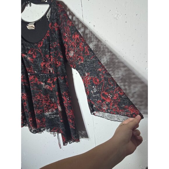 Fashion Bug Womens Dark Floral Lace Babydoll Top Plus 18/20W Whimsigoth Witchy - Picture 4 of 10